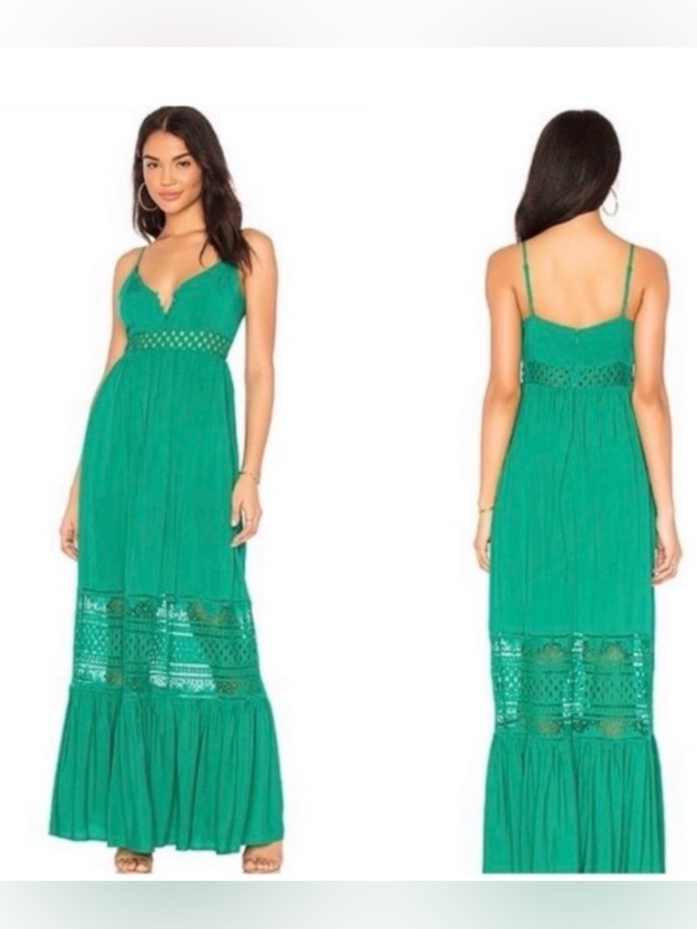 🌺Emerald Green Maxi Dress with Crochet Detail size 6🌺